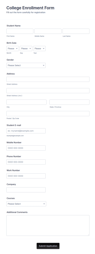 College Enrollment Form Template