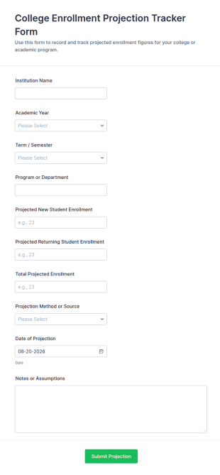College Enrollment Projection Tracker Form Template