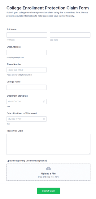 College Enrollment Protection Claim Form Template