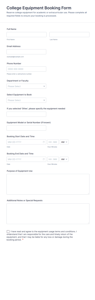 College Equipment Booking Form Template