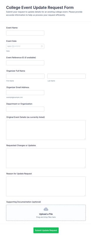 College Event Update Request Form Template