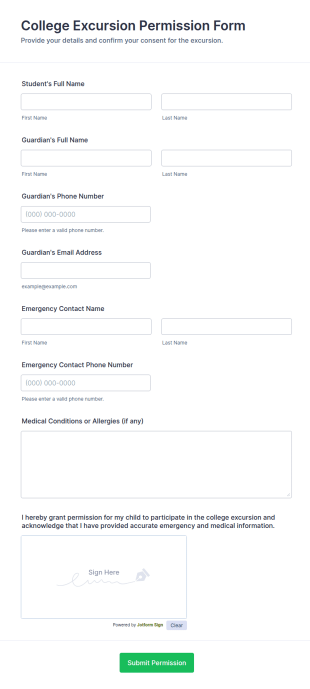 College Excursion Permission Form Template
