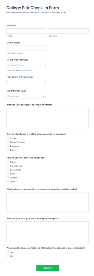 College Fair Check In Form Template