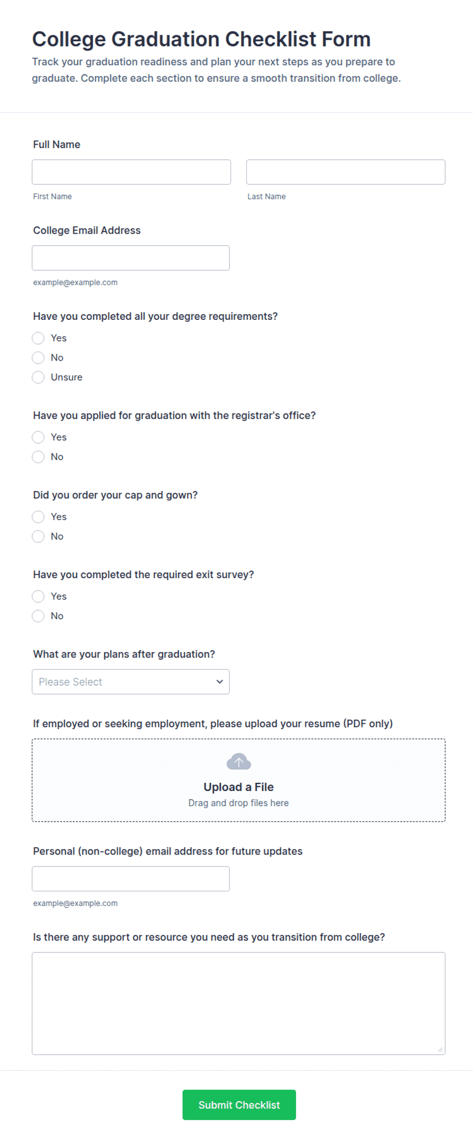 College Graduation Checklist Form Template | Jotform