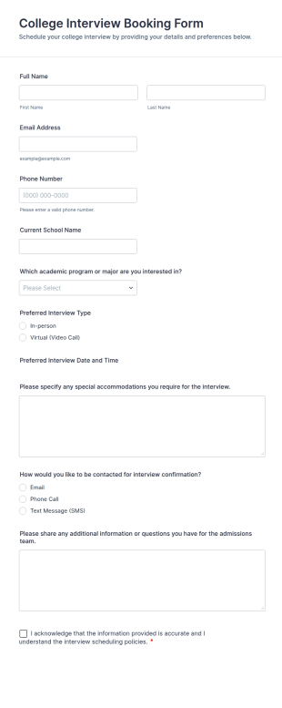 College Interview Booking Form Template