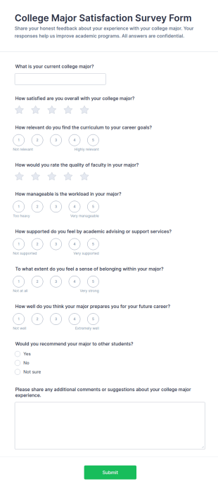 College Major Satisfaction Survey Form Template