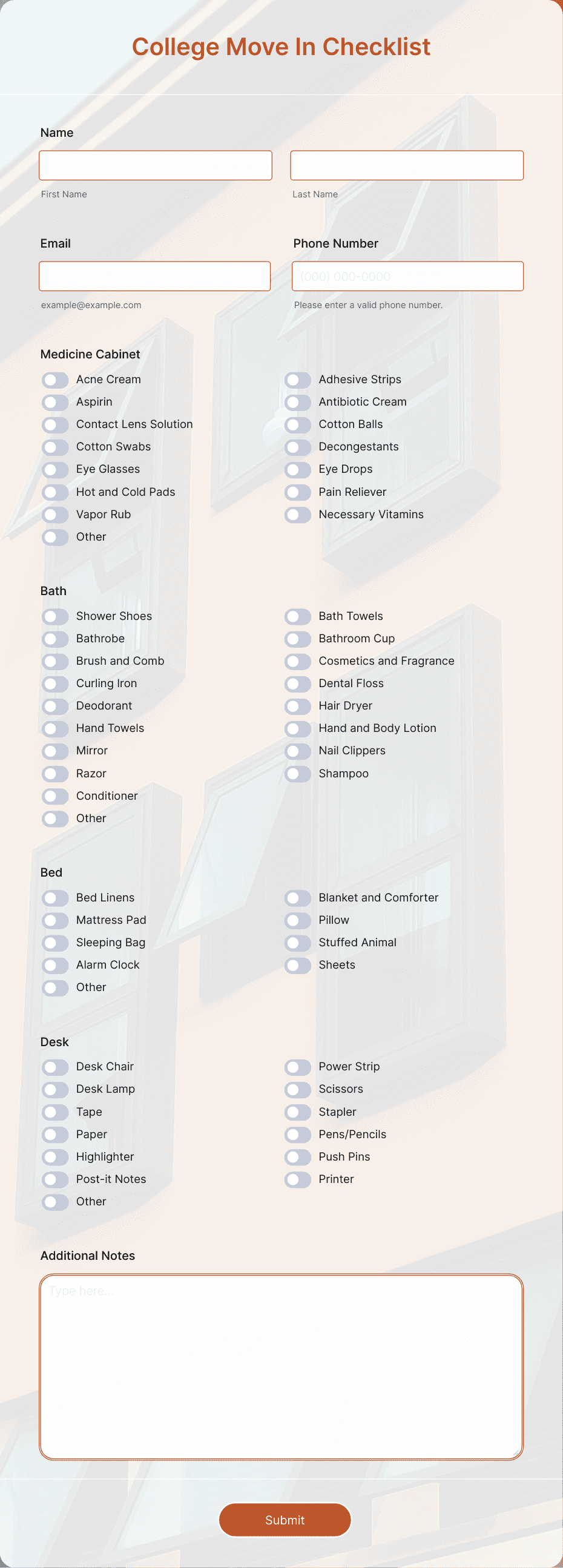 College Move In Checklist Form Template | Jotform
