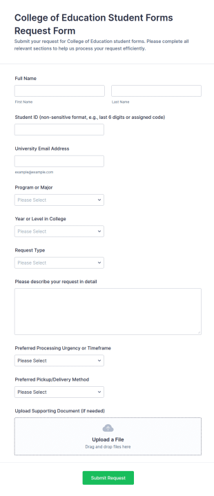 College Of Education Student Forms Request Form Template
