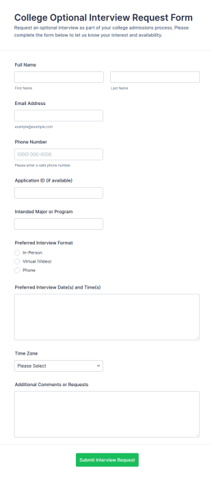 College Optional Interview Request Form Template