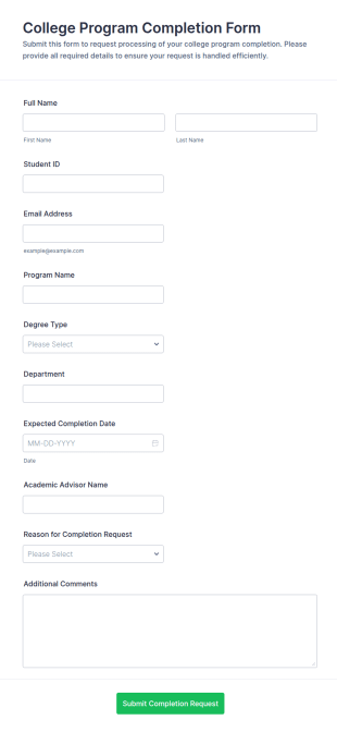 College Program Completion Form Template