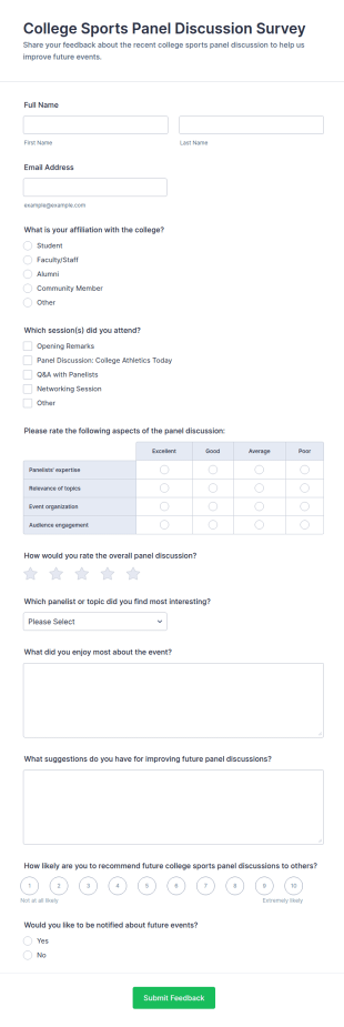 College Sports Panel Discussion Survey Form Template