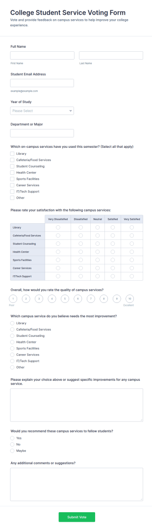 College Student Service Voting Form Template