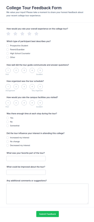 College Tour Feedback Survey Form Template