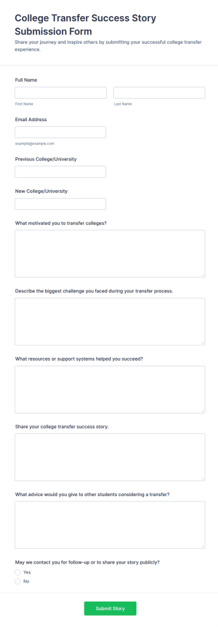 College Transfer Success Story Submission Form Template