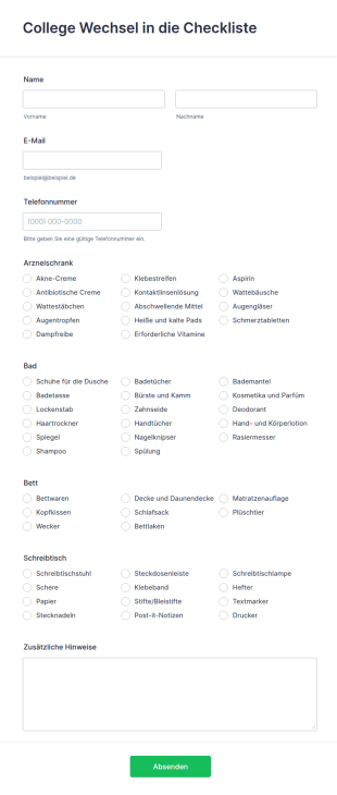 College Wechsel In Die Checkliste