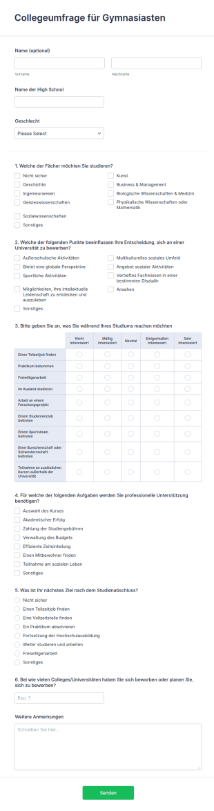 Collegeumfrage Für Gymnasiasten