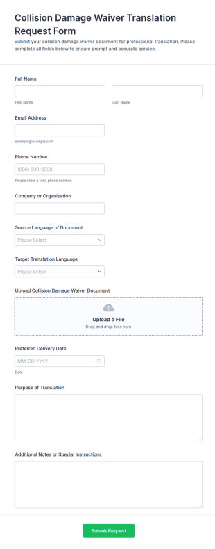 Collision Damage Waiver Translation Request Form Template