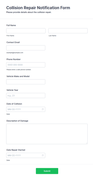 Collision Repair Notification Form Template