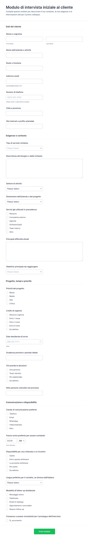 Colloquio Iniziale Con Il Cliente Form
