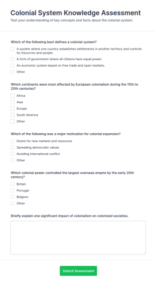 Colonial System Knowledge Assessment Form Template