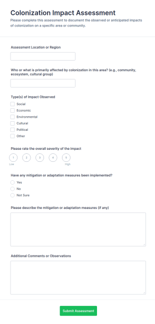 Colonization Impact Assessment Form Template