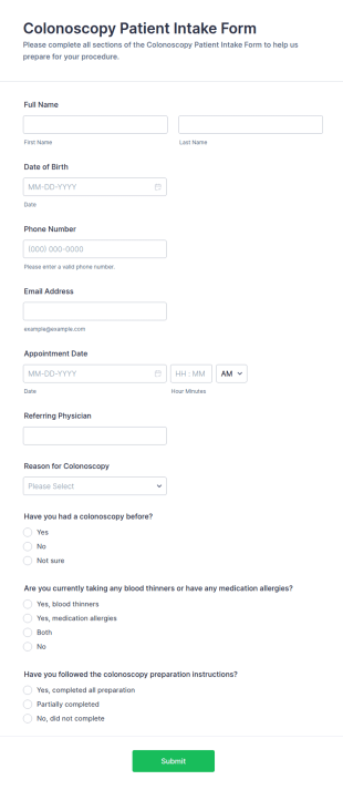 Colonoscopy Patient Intake Form Template