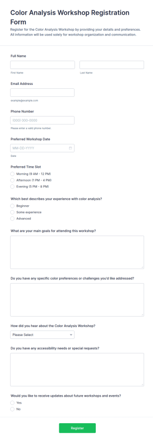 Color Analysis Workshop Registration Form Template
