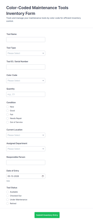 Color Coded Maintenance Tools Inventory Form Template