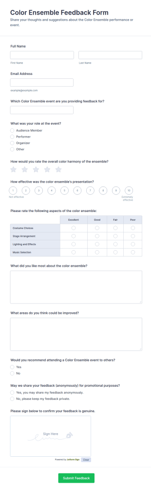 Color Ensemble Feedback Form Template