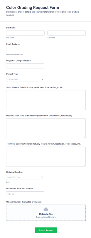 Color Grading Request Form Template