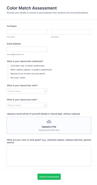 Color Match Assessment Form Template
