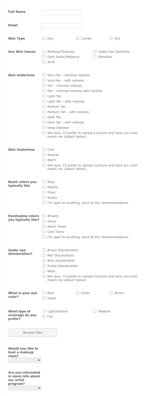 Beauty Color Match Questionnaire Form Template