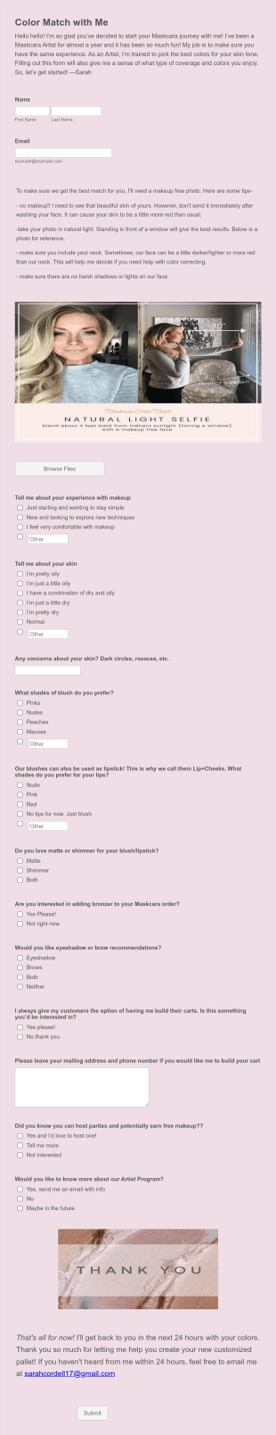 Color Match With Me Form Template