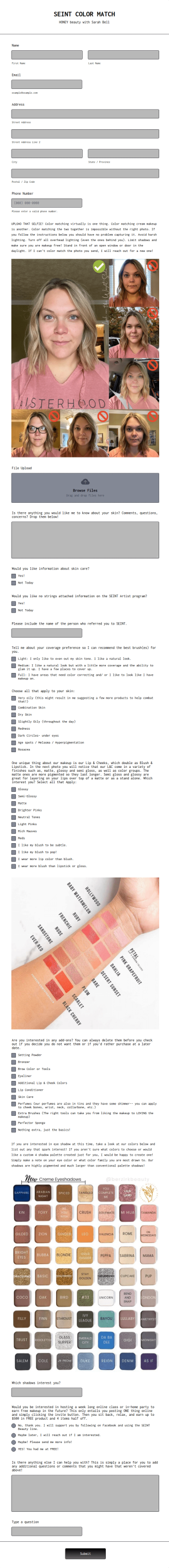 Color Match Form Template