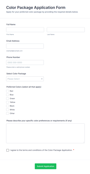 Color Package Application Form Form Template