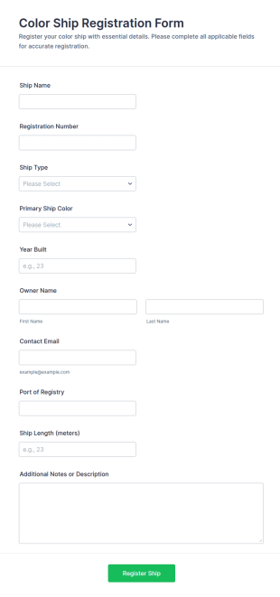 Color Ship Registration Form Template