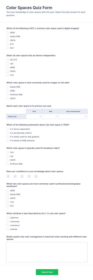 Color Spaces Quiz Form Template