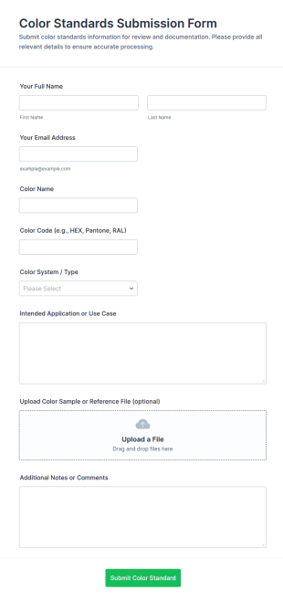Color Standards Submission Form Template