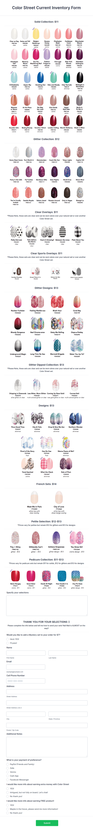 Color Street Current Inventory Form Template