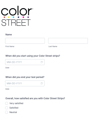 Color Street Product Satisfaction Survey Form Template
