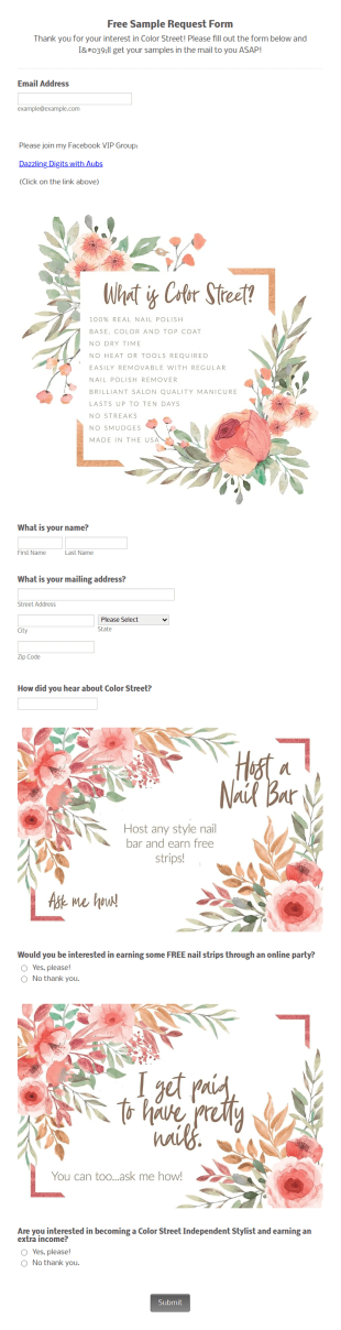 Color Street Sample Request Form Template
