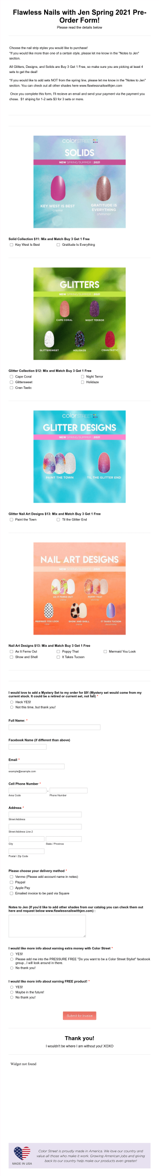 Color Street SPRING 2021 PRE ORDER Flawless Nails With Jen Form Template