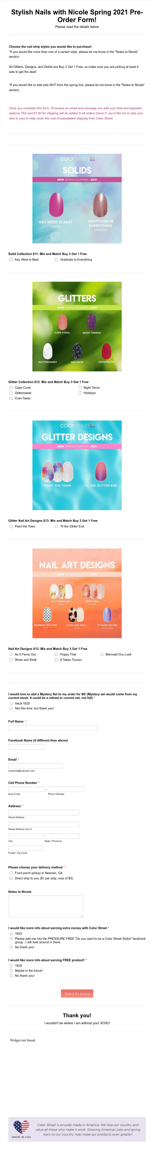 Color Street SPRING 2021 PRE ORDER Stylish Nails With Nicole Form Template