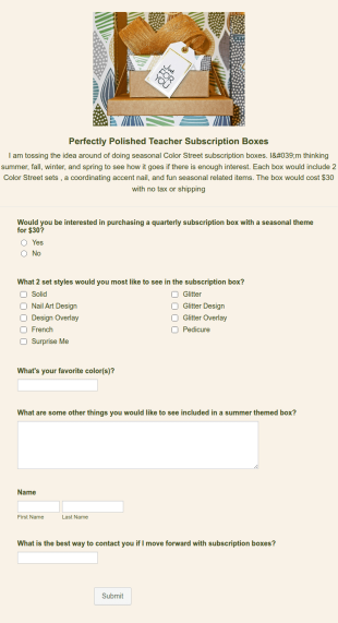 Color Street Subscription Box Form Template