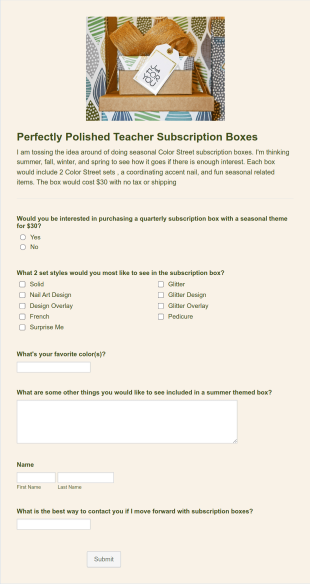 Color Street Subscription Box Form Template