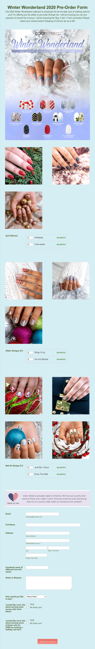 Color Street Winter Wonderland Preorder S.conley Form Template