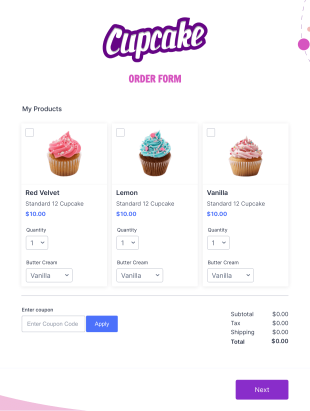 Colorful Cupcake Order Form Template