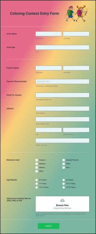 Coloring Contest Entry Form Template
