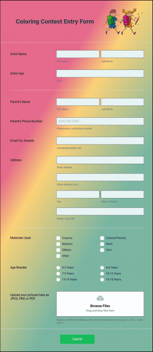 Coloring Contest Entry Form Template