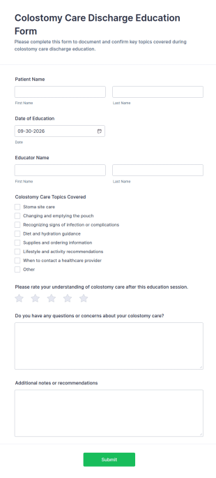 Colostomy Care Discharge Education Form Template